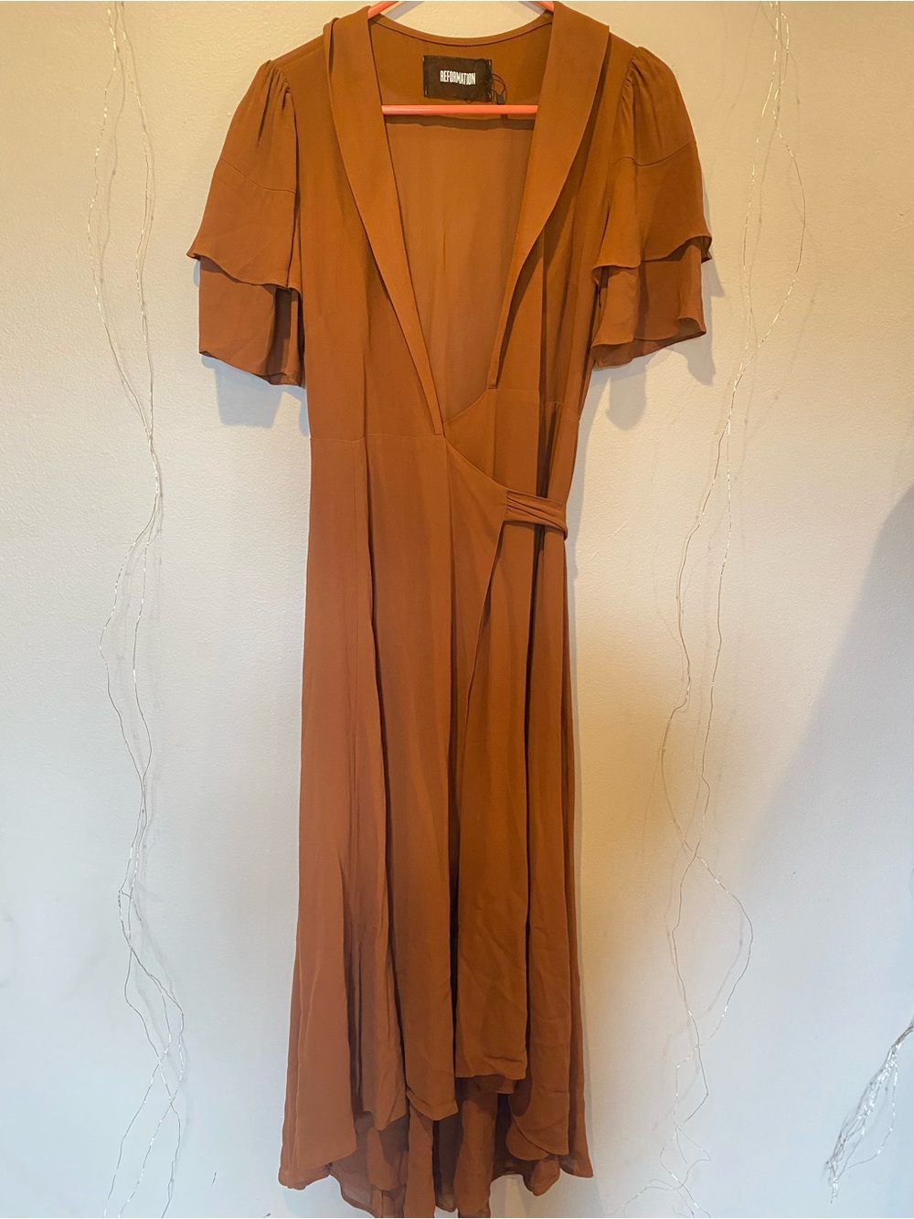 Reformation Layley Midi Wrap Dress Toffee Size small - Picture 3 of 6